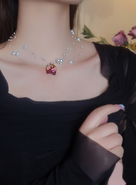 干花珍珠女玫瑰花项链