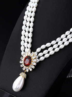 法式镶钻仿珍珠项链配饰