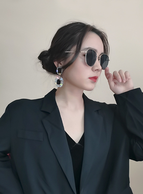 JingGuan欧美耳坠几何黑色八角形满钻耳环女银针个性时尚爆款耳饰