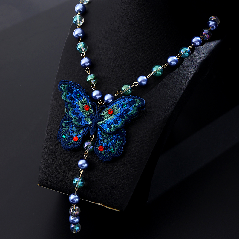 镶钻刺绣蝴蝶玻璃珠长款毛衣链时尚夸张复古小众气质高级感项链女