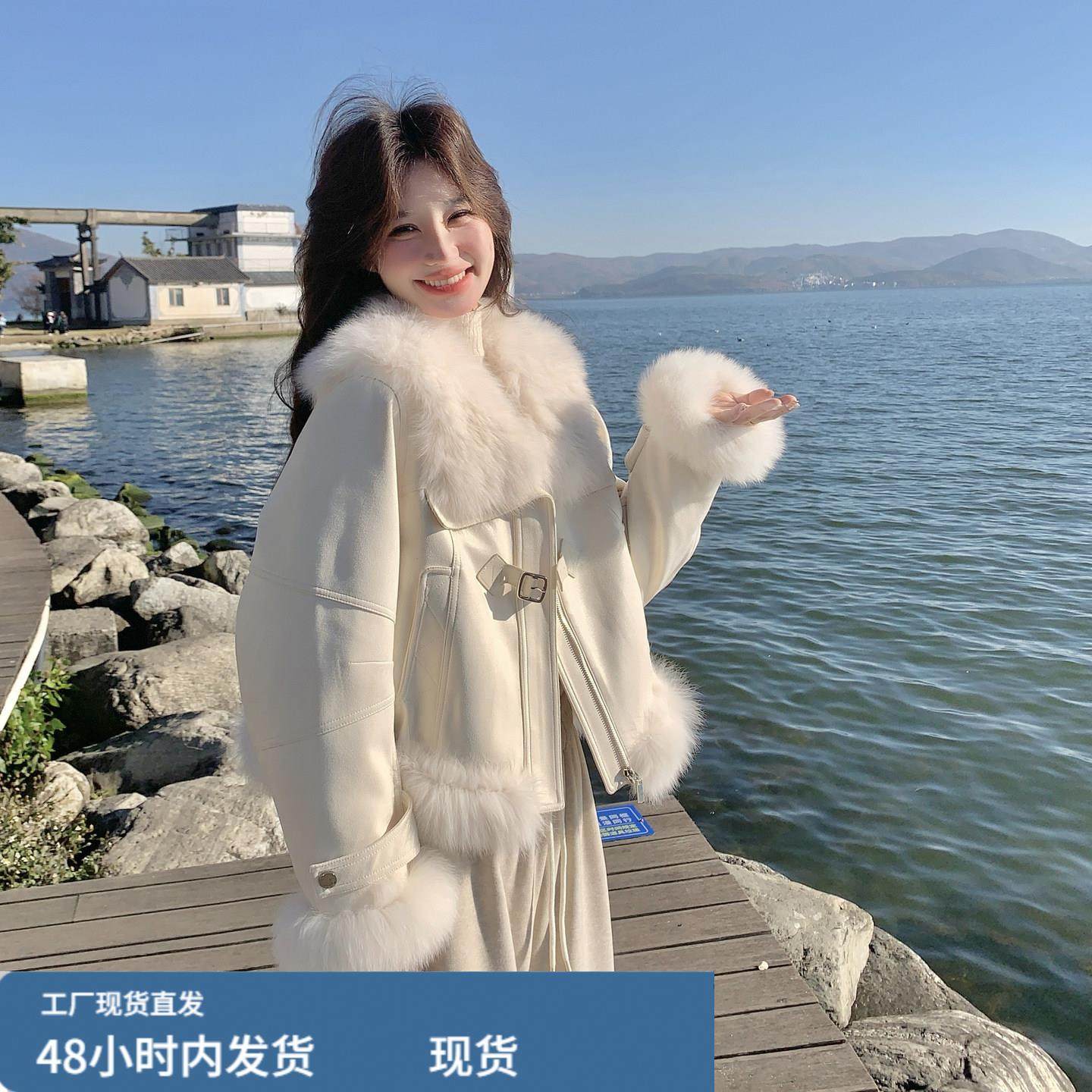 米白色狐狸毛领派克羽绒服女短款2025冬轻奢风名媛气质白鸭绒外套,模玩/动漫/周边/娃圈三坑/桌游,Cosplay女装/cos女装,淘宝优惠券,粉丝福利购,淘宝优惠卷