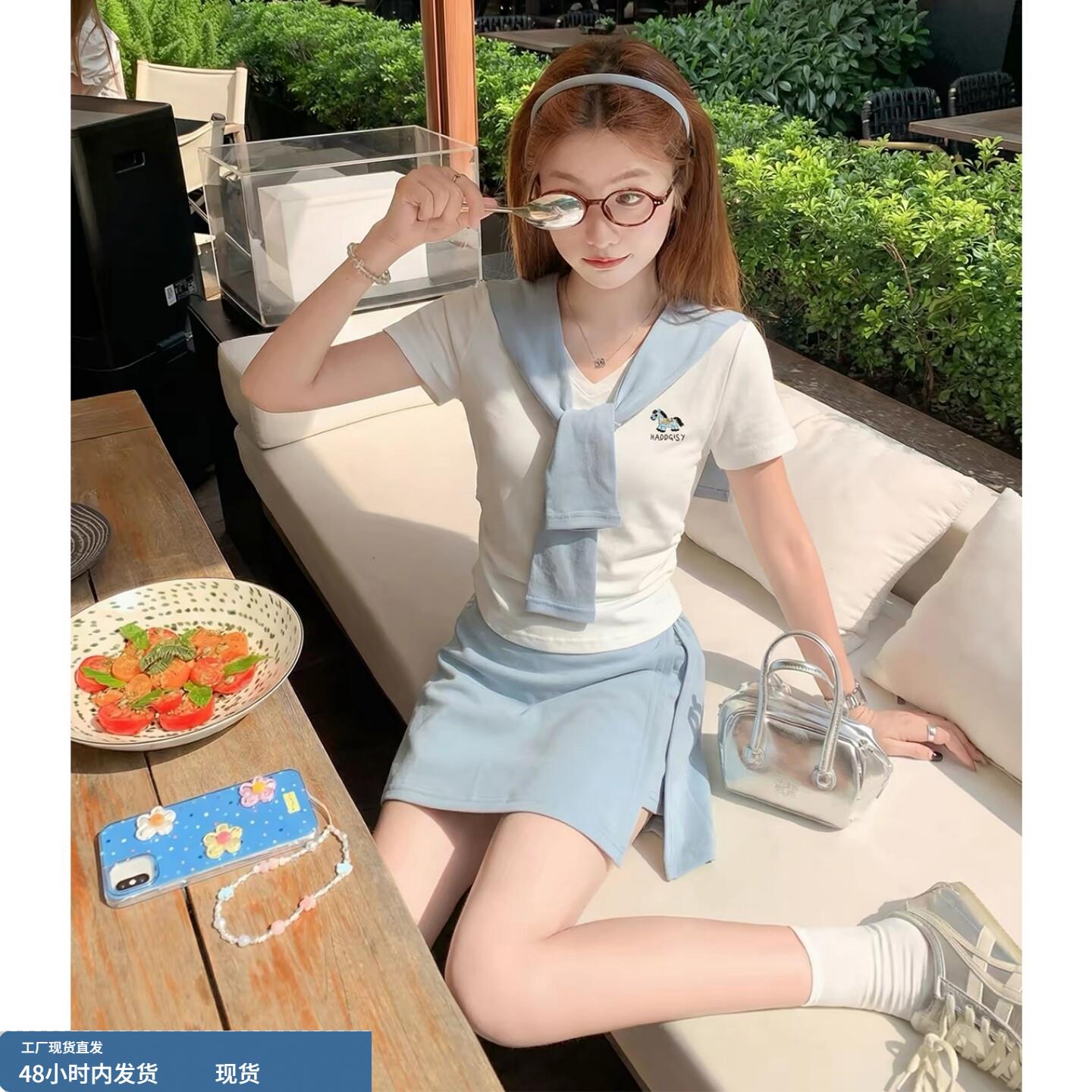 气质显瘦休闲运动套装女夏新款学生韩版时尚减龄短袖短裙裤两件套
