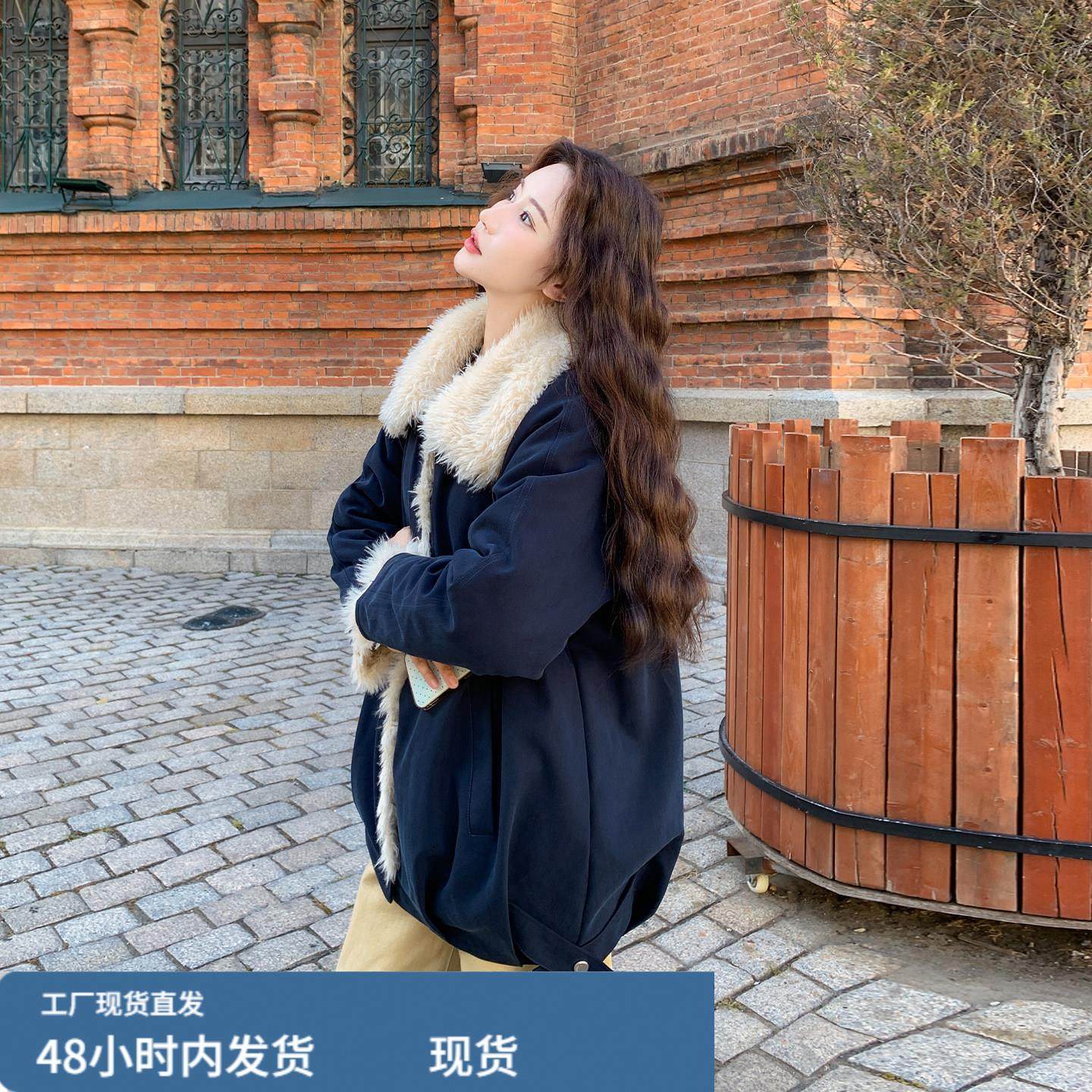 藏青色毛绒翻领皮毛一体外套2025新款女冬超火保暖加厚派克服大衣,运动/瑜伽/健身/球迷用品,广场舞套装,淘宝优惠券,粉丝福利购,淘宝优惠卷