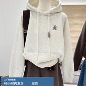 秋冬新款 韩系百搭卡通刺绣简约宽松加绒加厚保暖灰色连帽卫衣女