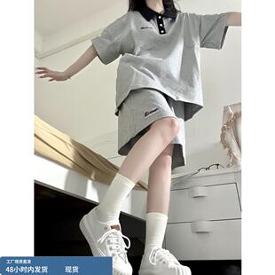 vintage休闲运动套装女夏季学生韩版宽松短袖t恤五分裤跑步两件套