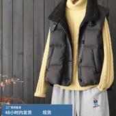 PU皮拼接羽绒马甲女2025秋冬季 宽松立领防寒90白鸭绒坎肩外套 新款