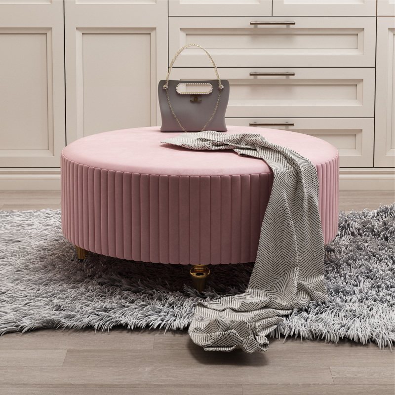 轻奢圆形衣帽间沙发凳家用穿鞋凳服装店圆墩脚踏搁脚梳妆换鞋酒店