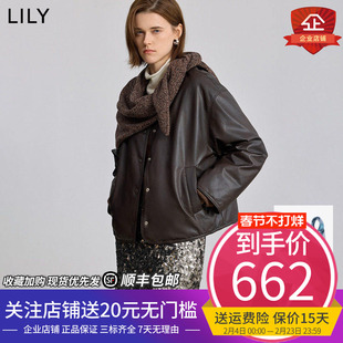 LILY2025冬新款女装双面穿PU皮90鸭绒休闲通勤轻量羽绒服外套短款