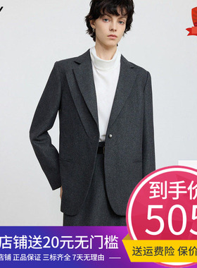 LILY2025冬新款羊毛混纺格雷系不对称气质通勤加厚灰色西装外套女