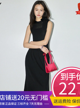 郁金香小黑裙LILY2025春新款修身收腰通勤弹力针织裙黑色连衣裙女