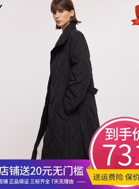 LILY2025冬新款女装复古立领翻领腰带收腰百搭通勤黑色羽绒服外套