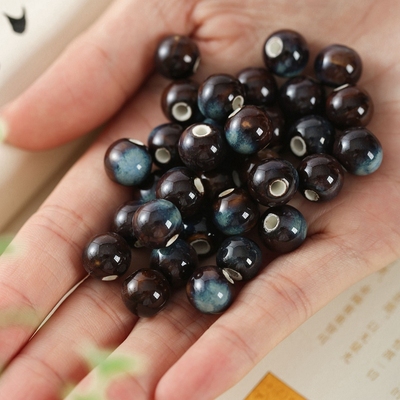 diy陶瓷编织学生黑色窑变散珠