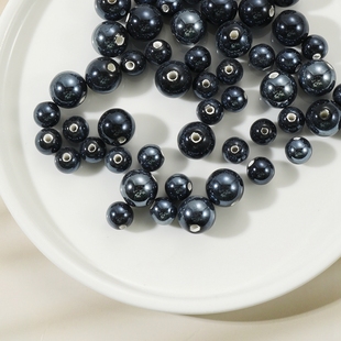 景德镇陶瓷珠子10  14mm黑色珍珠釉散珠串珠马卡龙香灰瓷手链编