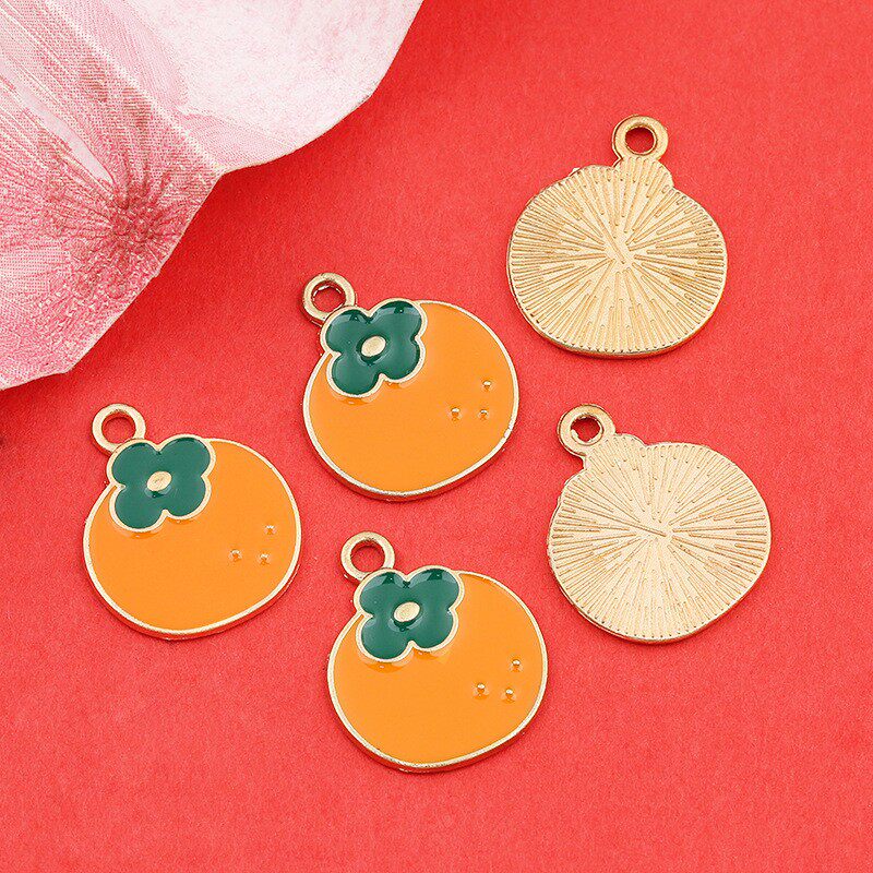 跨境新款滴油合金吊坠扣项链手链吊坠配件柿子水果学生儿童女diy