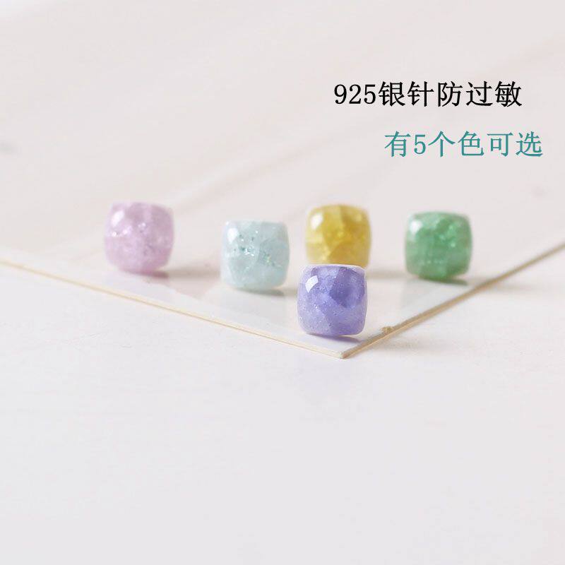 陶瓷小饰品原创设计方形冰裂耳钉特色陶瓷耳钉925银针成人学生女