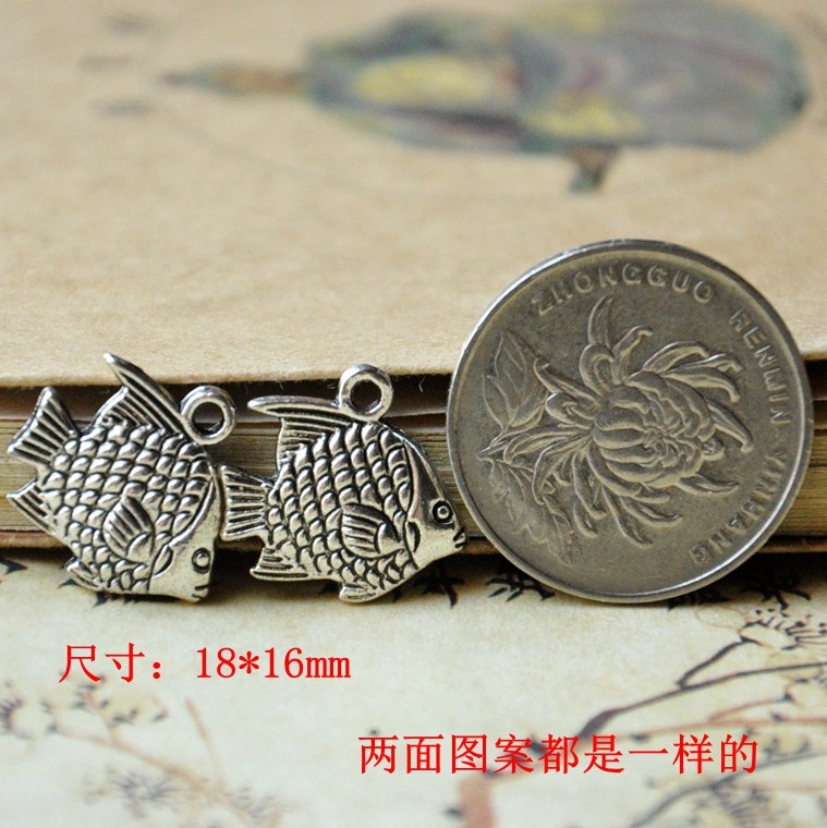 饰品配件古银年年有鱼配件立体双面图案diy手链项链吊片