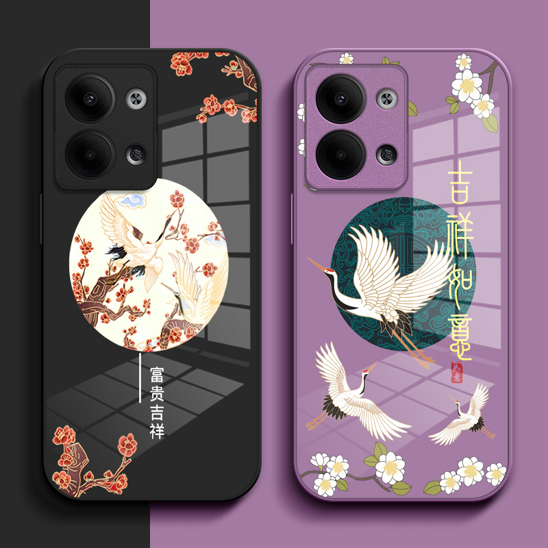 适用oppoReno9pro手机壳PGX110玻璃壳Rneo9pro钢化玻璃壳ren09pro。简约rone9p保护套PGX1l0中国风个性小清新