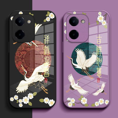 适用vivo Y100i手机壳V2313A钢化玻璃壳vivioyl00i中国风V23l3A保护套voY100i小清新VlvoY1o0i玻璃套国潮