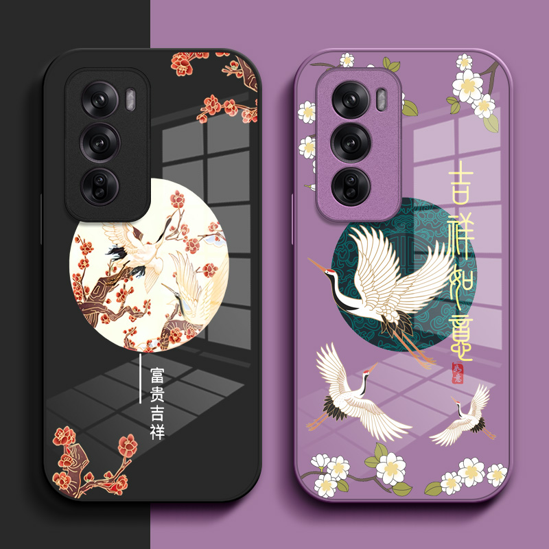 适用oppoReno12pro手机壳PJW110玻璃壳rone L2pro保护套PJW11o简约reon12pro个性小清新钢化玻璃壳中国风