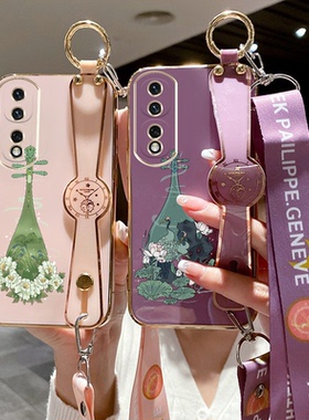 适用荣耀80pro手机壳ANP-AN00可斜挎八十POR腕带支架80pro软壳honor80pr0新款HONOR8opro保护套全包防摔背带