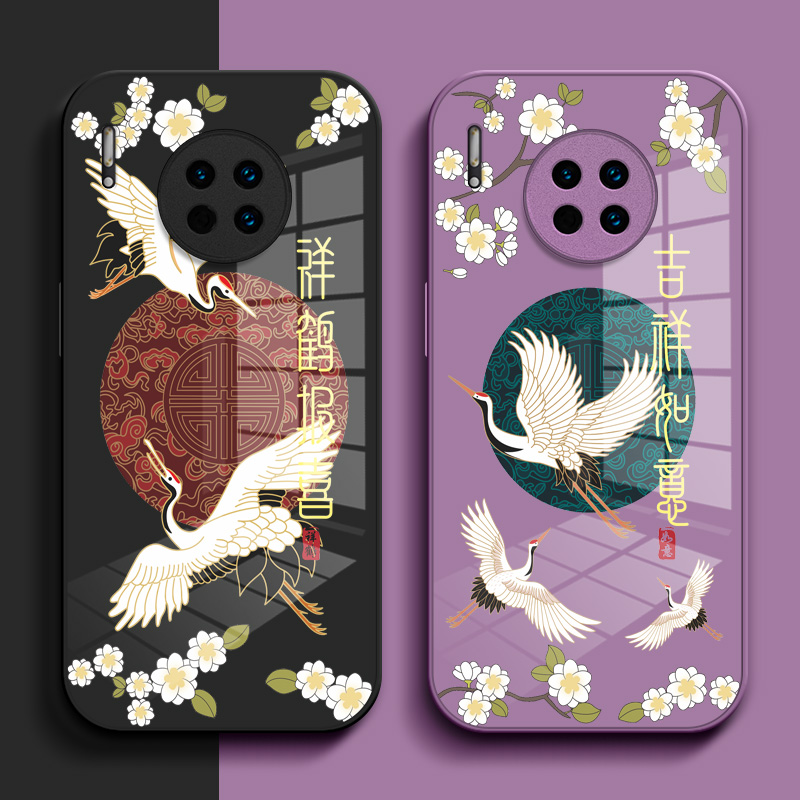 适用华为 Mate30e手机壳hwmαte30e钢化玻璃壳化为mate3oe中国风保护套小清新玻璃套国潮
