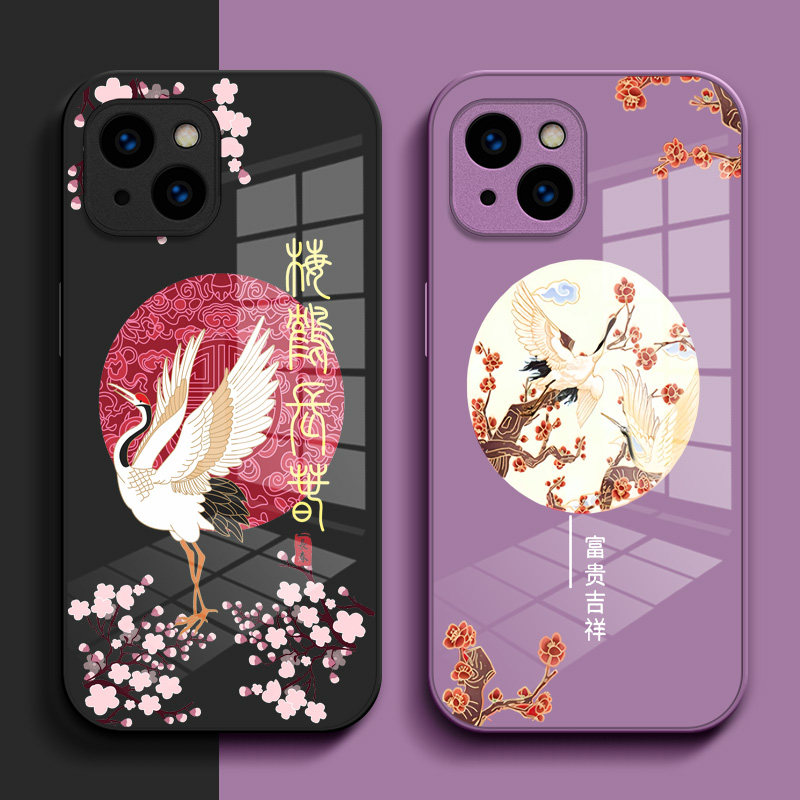 适用iphone 14手机壳A2884钢化玻璃壳Ihone 14硬壳ipone 14奢华苹果l4保护套iPhine14高级感Ipone14保护壳