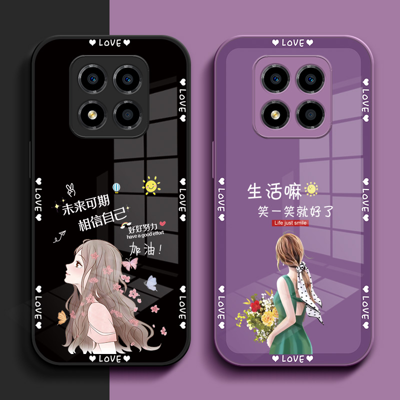 适用红米Note14pro+手机壳24115RA8EC玻璃壳rdemiNote14pro+。女款Hmnotel4pro+硬壳保护套钢化玻璃壳奢华