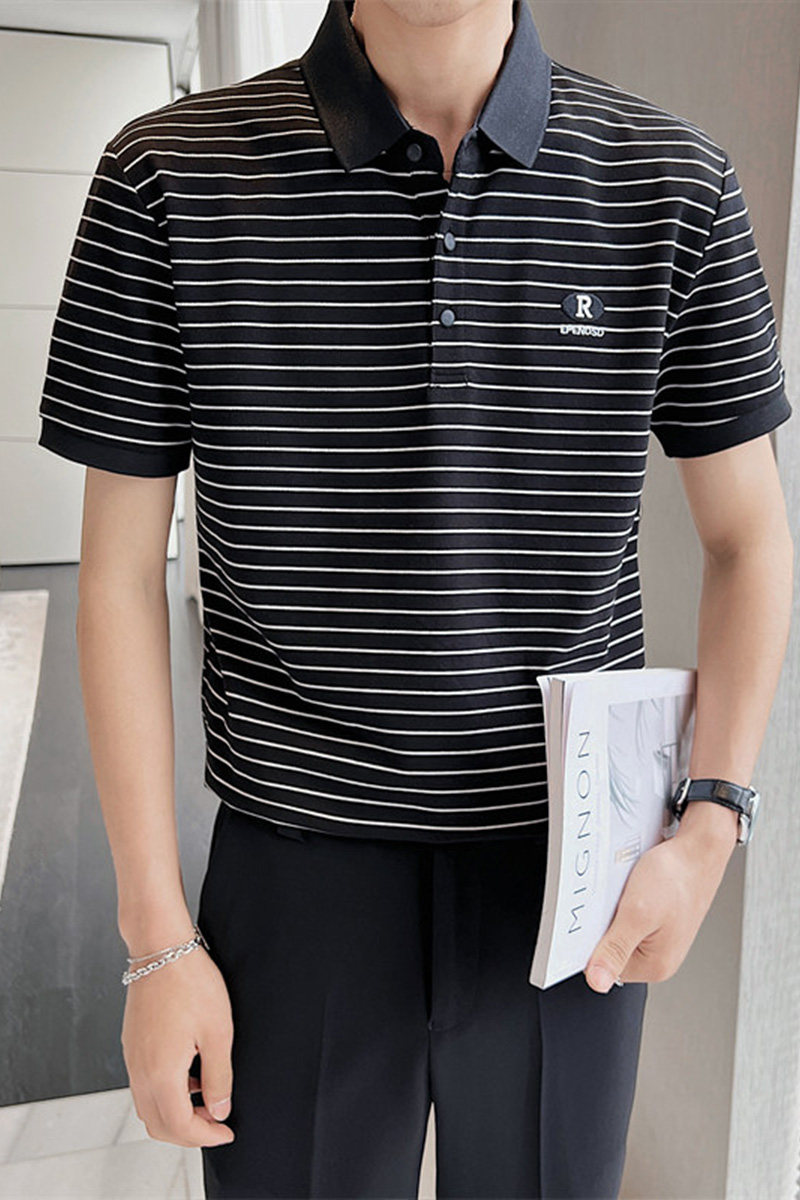 夏季男士商务休闲条纹Polo衫帅气百搭时尚短袖t恤C203A-8806-P58,男装T恤,电商C208A
