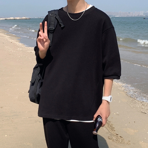 短袖上衣服男潮流百搭ins港风嘻哈潮牌华夫格t恤夏季新款半袖3012图片