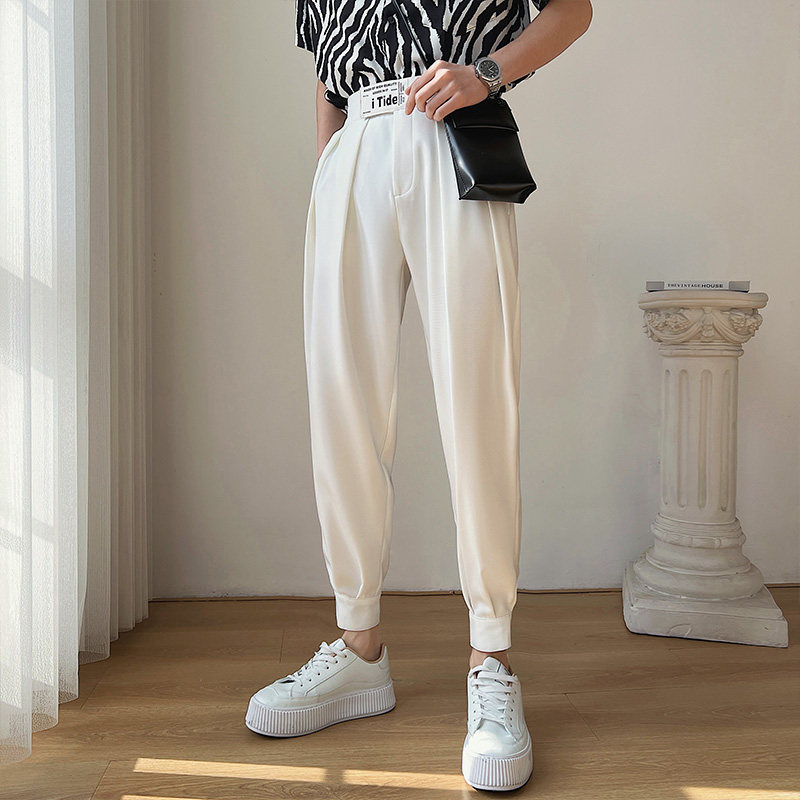 春季男士新款魔术贴束脚裤轻熟风纯色高品质哈伦裤C203A-6680-P58，男装休闲裤，电商C208A