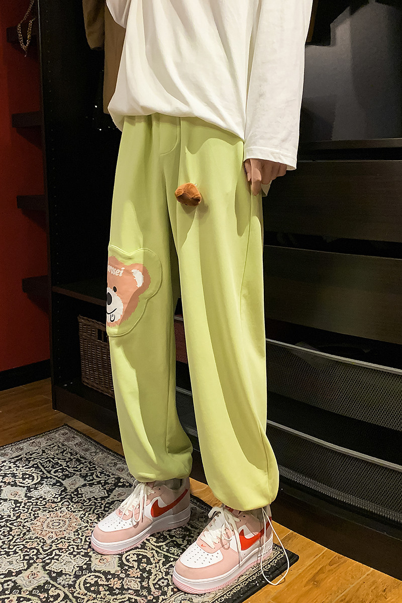 小熊运动裤男春秋季宽松束脚卫裤青少年潮流ins个性休闲裤子6651,男装休闲裤,电商C208A