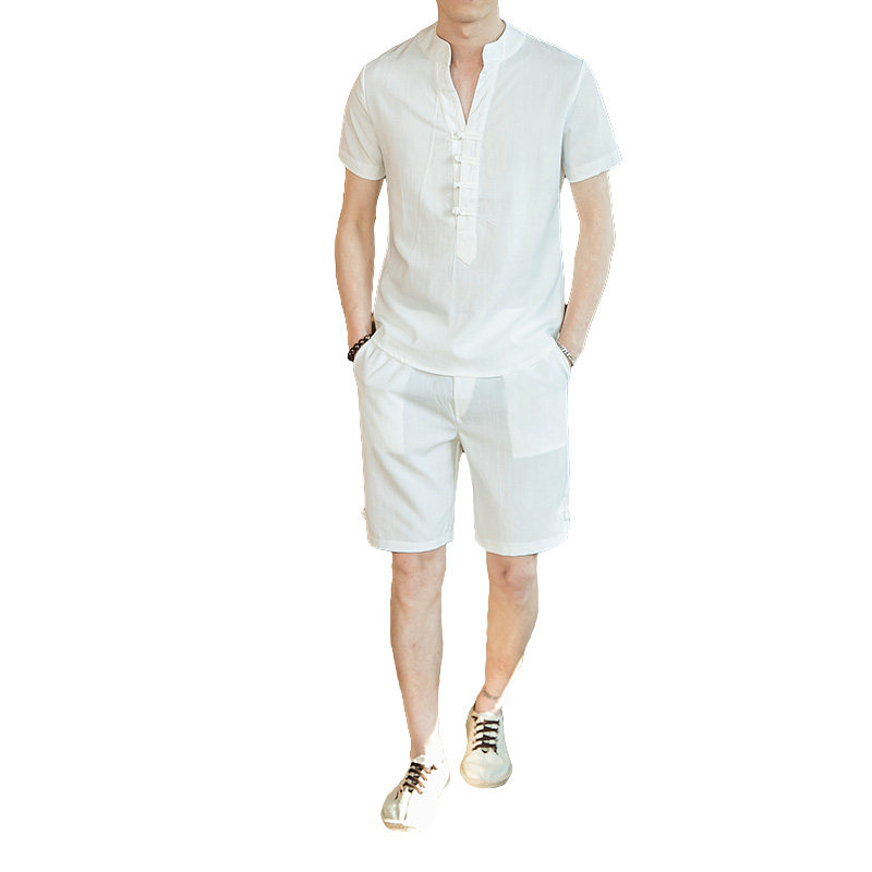 2025夏季新款风短袖衬衫亚麻复古短裤男士套装C203A-8103-P65,男装牛仔裤,电商C208A