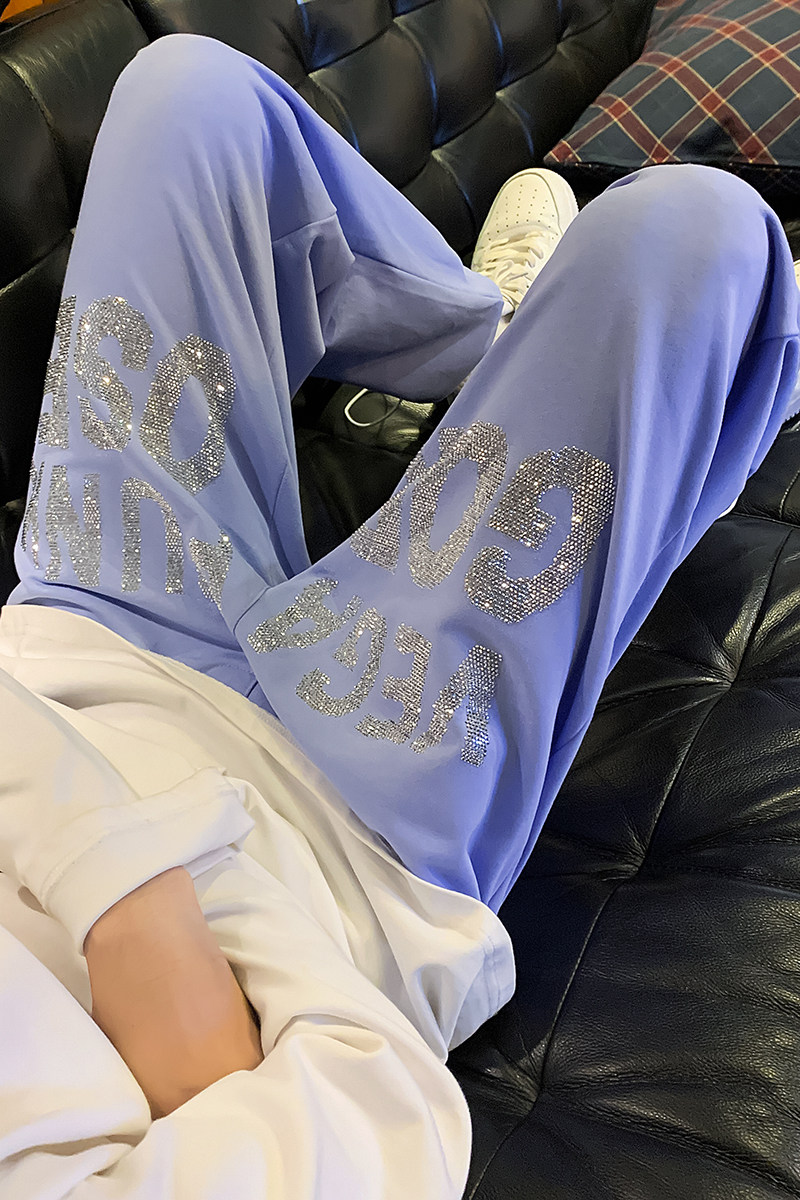 潮牌男装春秋时尚高端休闲卫裤烫钻黑色裤子宽松运动纯棉长裤6647,男装休闲裤,电商C208A