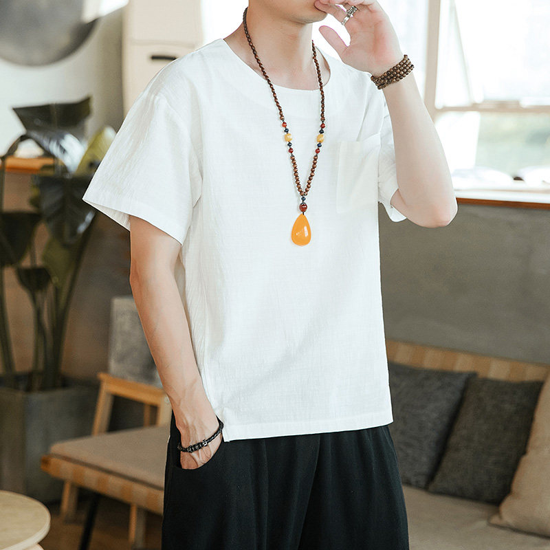夏季棉麻短袖T恤男宽松大码圆领纯色亚麻衣服潮C203A-8002P45控69,男装T恤,电商C208A