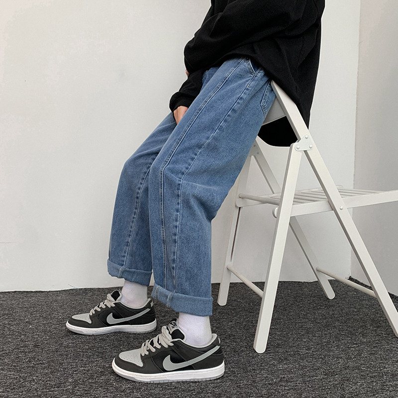 牛仔裤男2025年新款潮牌宽松直筒配腰带休闲阔腿裤裤子6662,男装牛仔裤,电商C208A