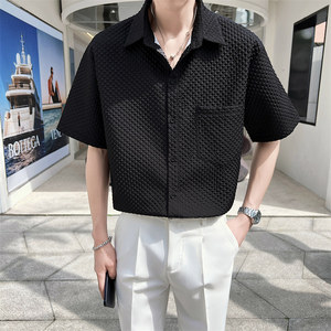 夏季青少年男生格子短袖衬衫青春绿色尖领上衣C203A-8817-P58控78图片