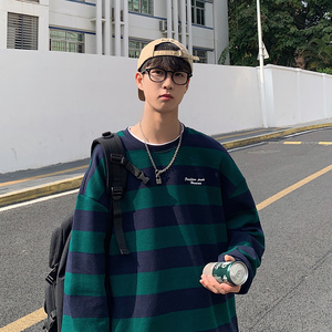 ins超火网红黑白条纹卫衣男2025新款宽松潮流春季百搭上衣3018图片