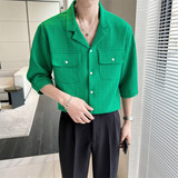 青春流行夏季短袖衬衫青年男生方领纯色休闲上衣C203A-8818-P68，男装T恤，电商C208A