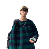 春秋卫衣男2025新款潮流宽松条纹纯棉圆领套头上衣男青年潮牌3018，男装卫衣，电商C208A