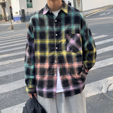 格子衬衫男长袖宽松港风2025春季新款衬衣韩版ins百搭上衣潮3014，男装衬衫，电商C208A