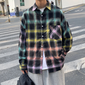 格子衬衫男长袖宽松港风2025春季新款衬衣韩版ins百搭上衣潮3014图片