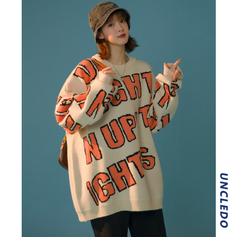 圆领加厚毛衣女2025新款秋冬宽松外穿慵懒风针织套头上衣5088图片