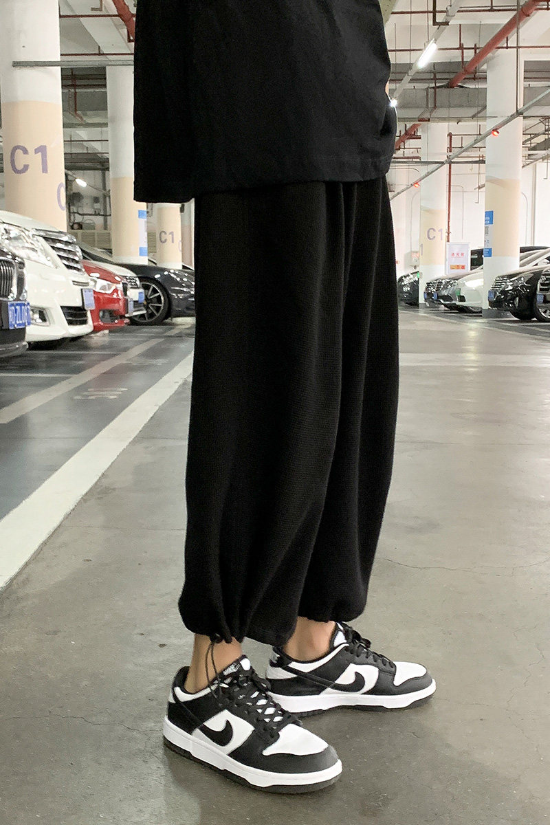 华夫格宽松直筒ins潮运动百搭休闲港风痞帅男裤子九分裤白色6635,男装休闲裤,电商C208A