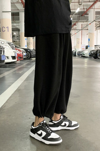 华夫格宽松直筒ins潮运动百搭休闲港风痞帅男裤子九分裤白色6635图片