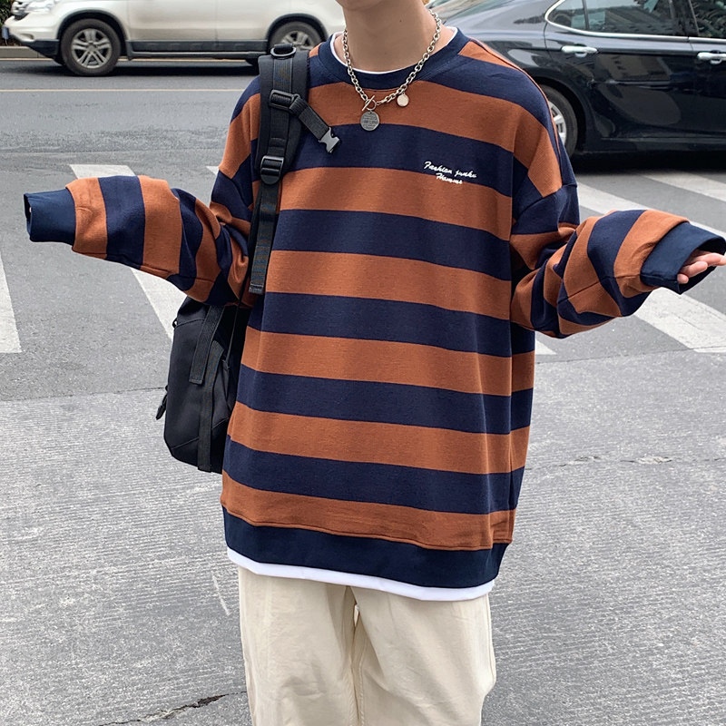 ins超火网红黑白条纹卫衣男2025新款宽松潮流春季百搭上衣3018图片