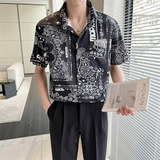 2025夏季新款男士印花短袖衬衫超薄碎花休闲上衣C203A-8811-P58，男装T恤，电商C208A
