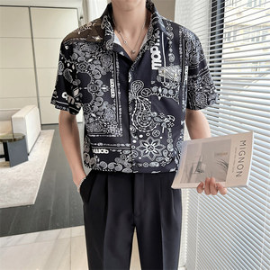 2025夏季新款男士印花短袖衬衫超薄碎花休闲上衣C203A-8811-P58图片