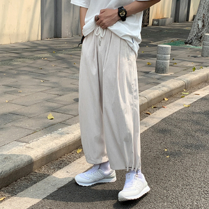 港风灯芯绒阔腿裤子男休闲纯色时尚简约学生潮流宽松直筒裤6634图片