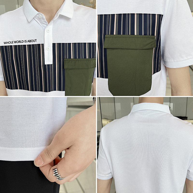 2025夏季男士新款短袖Polo衫轻熟风纯棉条纹翻领T恤C203A-8814P58,男装T恤,电商C208A