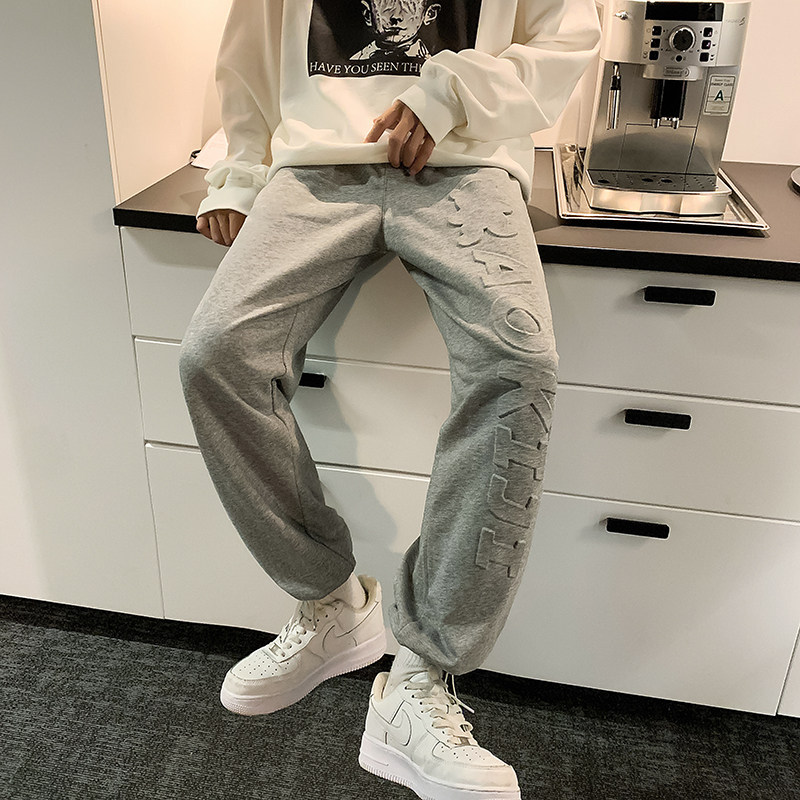 凹凸压花运动裤男春秋季宽松束脚大码卫裤潮流高街篮球裤子6652,男装休闲裤,电商C208A